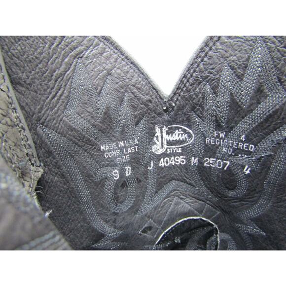 Justin Mens Size 9 D Gray Leather Cowboy Western Boots